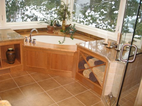 Bathroom on Treehouse Woodworking   Custom Design   Hot Tub Surround Built In