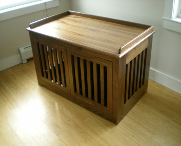 Walnut Dog Crate with Pocket Doors