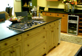 hand painted distressed island wood knobs built-in cooktop